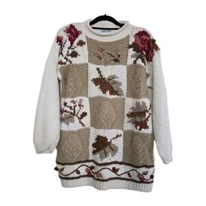 Vintage Embroidered Cottagecore Floral Grandma Sweater Womens S Oversized